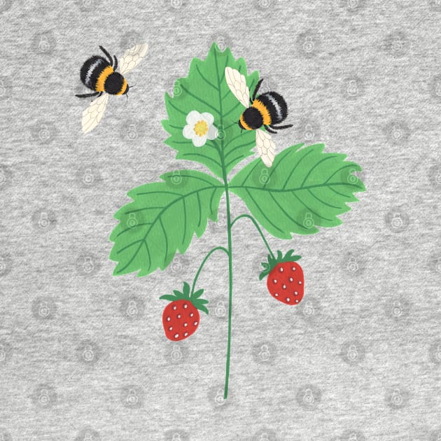 Strawberry plant with bees by NashTheArtist